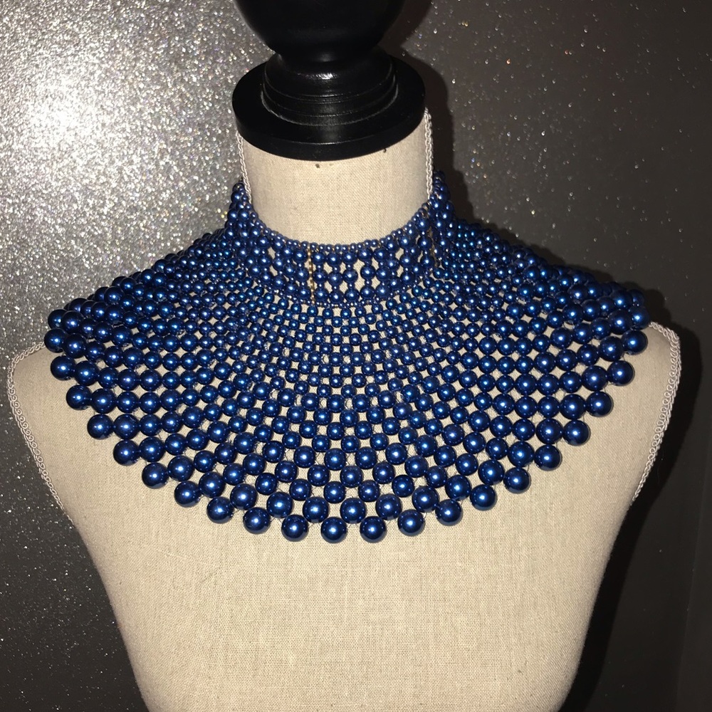 Blue beaded Egyptian style collar necklace - Picture 2 of 5